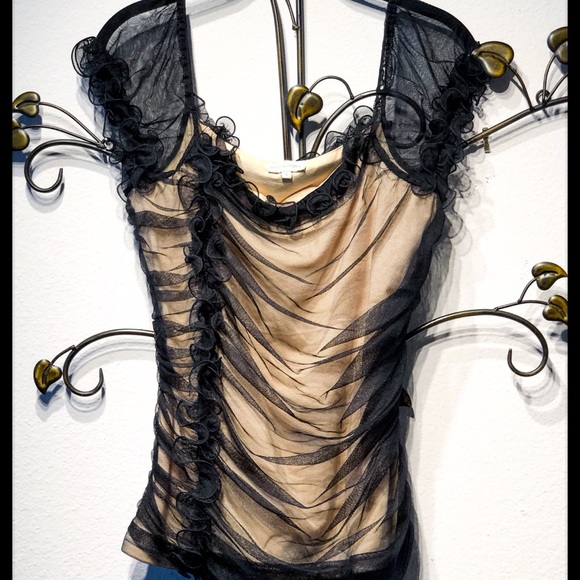 Boston Proper Tops - Boston Proper Black Tulle Illusion Top